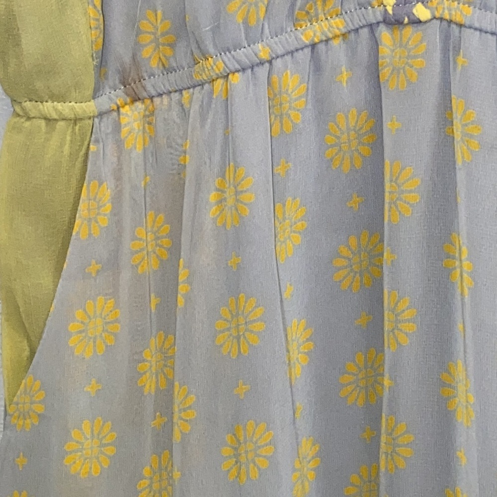 Esley NWT Yellow Gray Daisy Print Spaghetti Straps Pockets Elastic Waist Dress - Picture 5 of 13